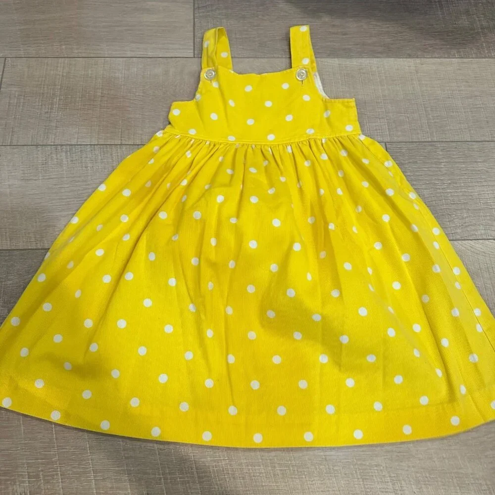 KELLY'S KIDS YELLOW WHITE KITTEN KITTY JUMPER DRESS VINTAGE SIZE 5 GIRLS